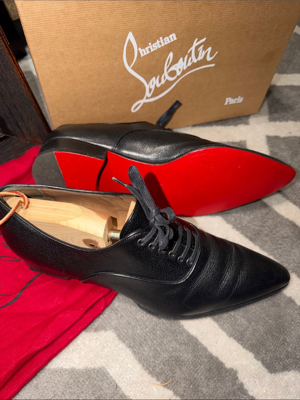 Christian Louboutin Men’s Sz 11 US “Pelvis” Black Leather Oxfords - Picture 2 of 7